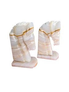 Vintage Mid Century Modern Onyx Marble Horse Head Book Ends - Picture 1 of 2
