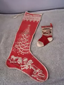 2 Vintage Style FLANNEL FELT Christmas Stocking STENCIL Christmas Tree TOYS Bell - Picture 1 of 4