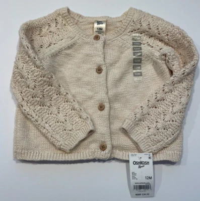 Baby B'Gosh Oshkosh 12 个月面霜纽扣开衫/毛衣女孩象牙白 — 第 1/4 张图片