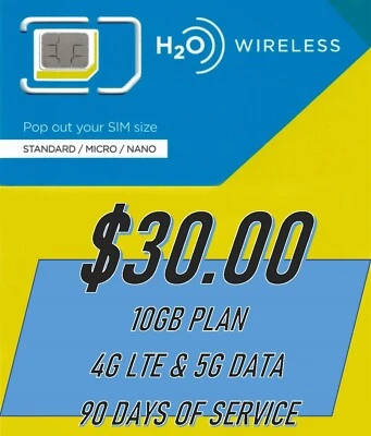 H20 Wireless 3 Months of Service - $30 Plan with 10GB of high speed data - Image 1 of 3