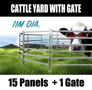 16 Horse Panel 11m Diameter Cattle Yard Heavy Duty Outdoor Cow Fence with Gate - Picture 1 of 6