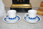 Great Pair Pontesa Spanish Porcelain Blue White Modernist Style Cup & Saucer Set
