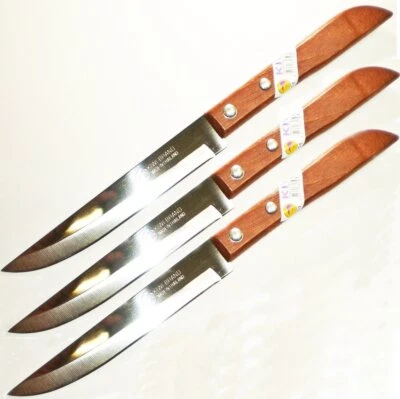 Juego de 3 cuchillos de acero inoxidable mango de madera # 501 Foto 1 de 3
