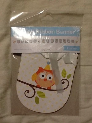 Happi Woodland Boy 8ft. Shaped Ribbon Happy Birthday Banner NIP 1pc. Owl - Image 1 of 2