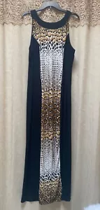 AB Studio Long Maxi Dress size XL Black Animal Print Stretchy Comfy Designer - Picture 1 of 9