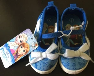 NEW Toddler Girls Size 5 DISNEY FROZEN Blue White Canvas Slip On Shoes Anna Elsa - Picture 1 of 3