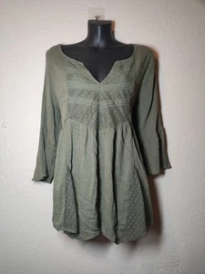 Hollister Women’s Green Tunic Boho Delicate Lace Bell Sleeve Shirt Size Large - Picture 1 of 9