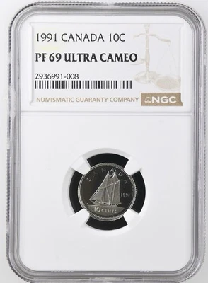 1991 Canada Proof Dime 10C - NGC PF 69 Ultra Cameo Beautiful! - Image 1 of 2