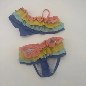 JANIE & JACK Bikini 3T Blue Multicolor Ruffle Swimsuit - Picture 1 of 3
