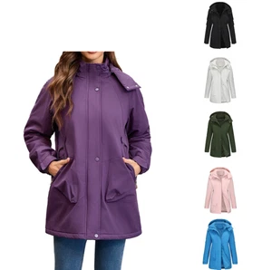 Women Thickened Parka Jacket Water-Resistant Winter Fleece Coat Detachable Hood - Picture 1 of 24