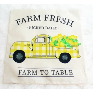 Farm To Table Phrase Pillow Cover 18" Old Pick-Up Truck Farm Fresh Picked Daily - Picture 1 of 4