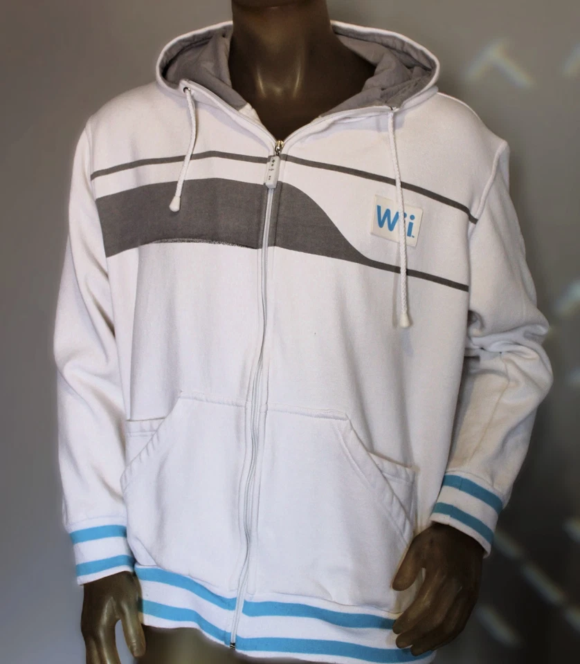 Sudadera con Capucha con Cremallera para Hombre Talla 2XL Blanca Azul Gris Rara De Colección Nintendo Wii Foto 1 de 4