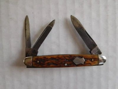 Antique Vintage E C Simmons Keen Kutter Split Back Whittler Bone Pocket Knife - Image 1 of 4