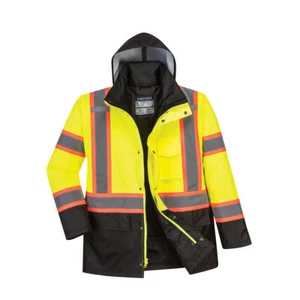 Portwest US369 Hi Vis Reflective Hooded Waterproof Contrast Traffic Jacket - Picture 1 of 1
