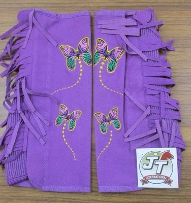 Tough-1 Sport Amara Suede Boot Covers LARGE FRINGE PURPLE BUTTERFLIES - Image 1 of 4