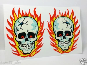 Pair of HOT HEAD Flaming Skull Vintage Style DECAL, Sticker, rat rod, racing - Picture 1 of 3