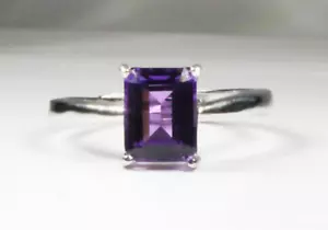 Natural Emerald Cut Purple Amethyst Silver 925 Handmade Women Solitaire Ring - Picture 1 of 6