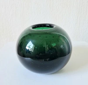 WMF Designed By Walter Drexel 'Perlora' Dark Green Orb Bubble Glass Vase 1960's - Picture 1 of 10