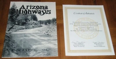 JANUARY 1925 ARIZONA HIGHWAYS -FIRST ISSUE -REPRINT - SIGNED BY GOV ROSE MOFFORD - Image 1 of 4