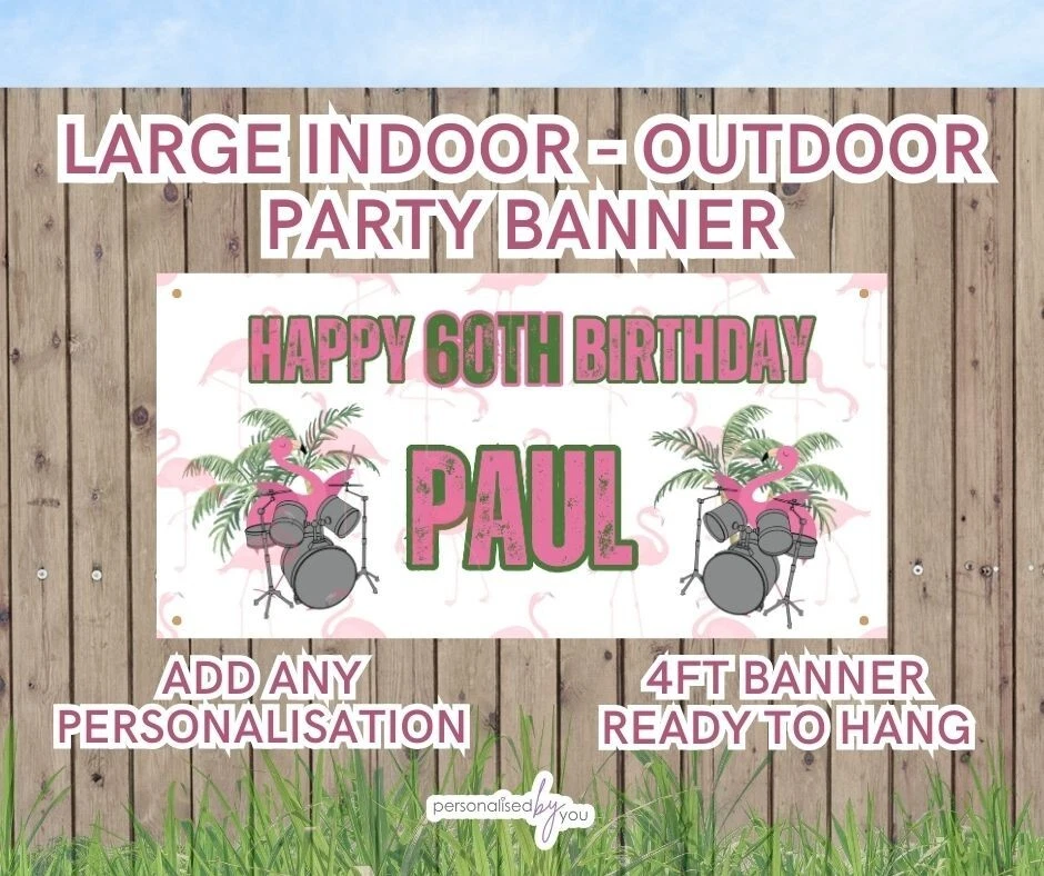 Póster Banner Cumpleaños Personalizado Tambor Flamenco Tema Grande INTERIOR EXTERIOR 4 pies Foto 1 de 1