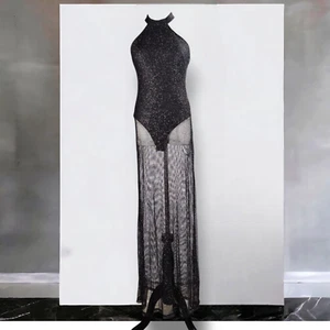 Forever21 Glitter Mesh Net Halter Dress Size L Goth Rave Festival Party Slit - Picture 1 of 16
