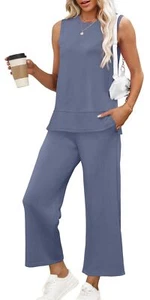 Vacation Outfits for Women Two Piece Summer Sets Travel Clothes Sweatsuit Wid... - Picture 1 of 5