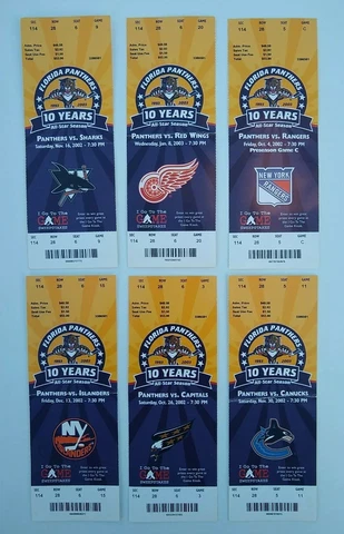 Florida Panthers 10 Years All - Star Season Tickets 2002-03 Lot of 6 Cover