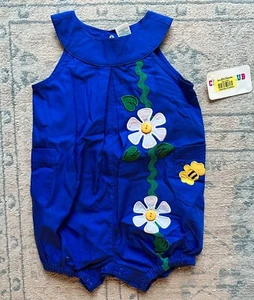 Class Club Baby Girl Blue Romper w/ Daisies Rick Rack 9 months NWT - Picture 1 of 2