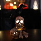 Crow Skull Lamp Gothic Crow Perching On Skull for Halloween Desk