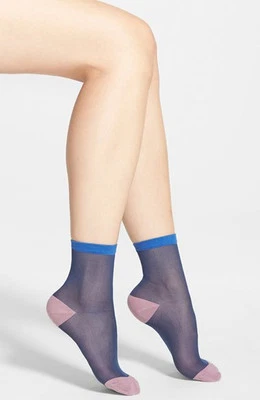 NUEVO CON ETIQUETAS Free People Anastasia Azul Rosa Transparente Calcetines al Tobillo, Talla 9-11 Foto 1 de 2