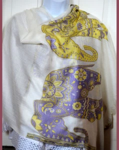 Chal de cachemira tejido a mano color blanco marfil ¡diseño elefante de la India! - Imagen 1 de 7