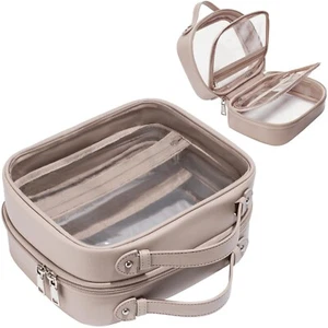 Clear Cosmetic Bag 2 Layer Travel Toiletry Bag Clear Makeup Bag Case with 4 C... - Picture 1 of 9