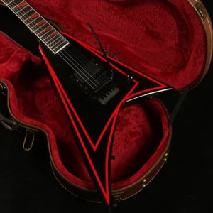  Chitarra Elettrica V Colore Nero Rosso Legatura 24 Tasti Nero Hardware Spedizione Gratuita - Foto 1 di 6