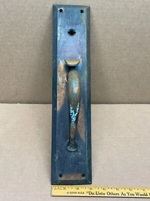 Antique Vintage Brass Thumb Latch Door Handle Pull Back Plate 15" Japan Finish - Image 1 of 4