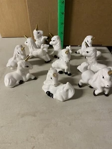 Vintage Unicorn Figurines Set Of 10 Porcelain White Magical Fantasy Mythical - Picture 1 of 12
