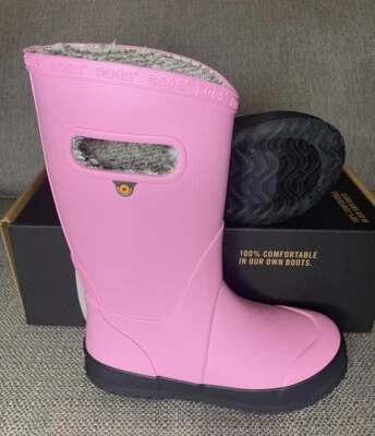 Botas BOGS Rainboot de Pelúcia Infantil Menina 2 Alças Rosa Impermeáveis Forradas de Borracha - Imagem 1 de 4