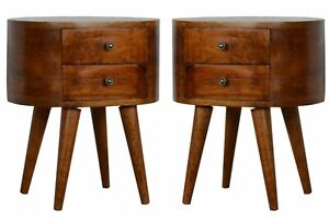 Bedside Tables Cabinets Retro Mid Century Danish Style Rounded Chestnut Pair 