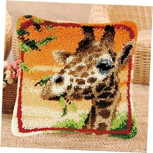 Latch Hook Kits for DIY Throw Pillow Cover,Needlework Cushion Cover Giraffe - Picture 1 of 7
