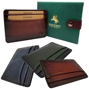 Portatarjetas Cuero RFID Delgado Bordes Pulidos Visconti Atelier Cartera Nuevo AT54 - Imagen 1 de 22