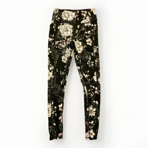 Victoria's Secret Stretch Leggings Black Pink White Flowers Size 6 Long Pockets - Picture 1 of 3