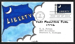 1345 6c Stamp (1968) FORT MOULTRIE 1776 LIBERTY FLAG FDC HD/HP BY C. WINSTON - Picture 1 of 1