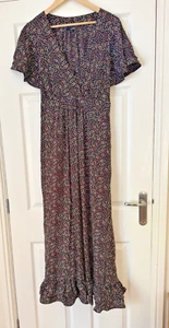 Next Ladies Black Floral Print Maternity Ruffled Hem Maxi Dress Size 22 - Picture 1 of 11