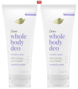 DOVE WHOLE BODY DEODORANT INVISIBLE CREAM COCONUT & VANILLA 2.5oz - Pack of 2 - Picture 1 of 3