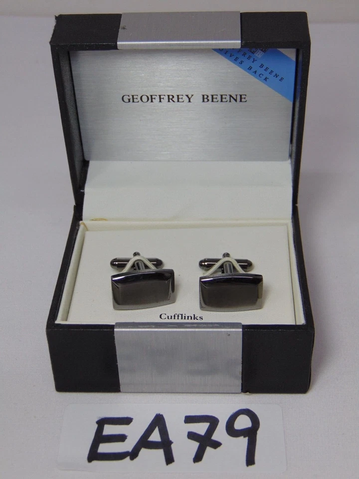 Gemelos Geoffrey Beene Silvertone en caja medalla hombre pulido negro inoxidable Foto 1 de 4