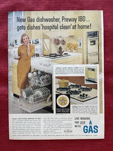Vintage 1962 Print Ad Preway 180 Gas Dishwasher Advertisement - Picture 1 of 3