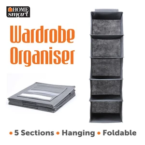 Wardrobe Storage Organiser 5 Shelves Hanging Storage Foldable Clothes Organiser - Picture 1 of 3