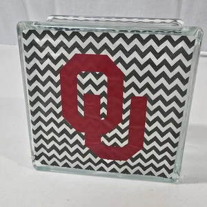 OU Sooners Glass Block Light Decor Chevron Pattern University of Oklahoma - Picture 1 of 12