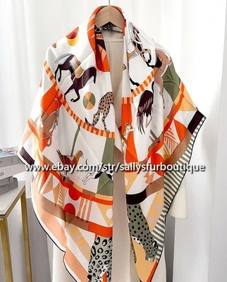 Sallys Boutique Pura Sarga Seda Envolvente Bufanda Estola Animales Estampado Mantón Cuadrado 53" Foto 1 de 4