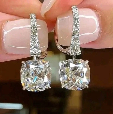 Brincos Dangler solitário de diamante branco com certificação 4 quilates, brilho incrível. - Imagem 1 de 4