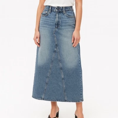 Falda H&M Denim Midi Botón Mosca Clásica Línea A Azul Denim Lavado Talla Mediana Foto 1 de 4